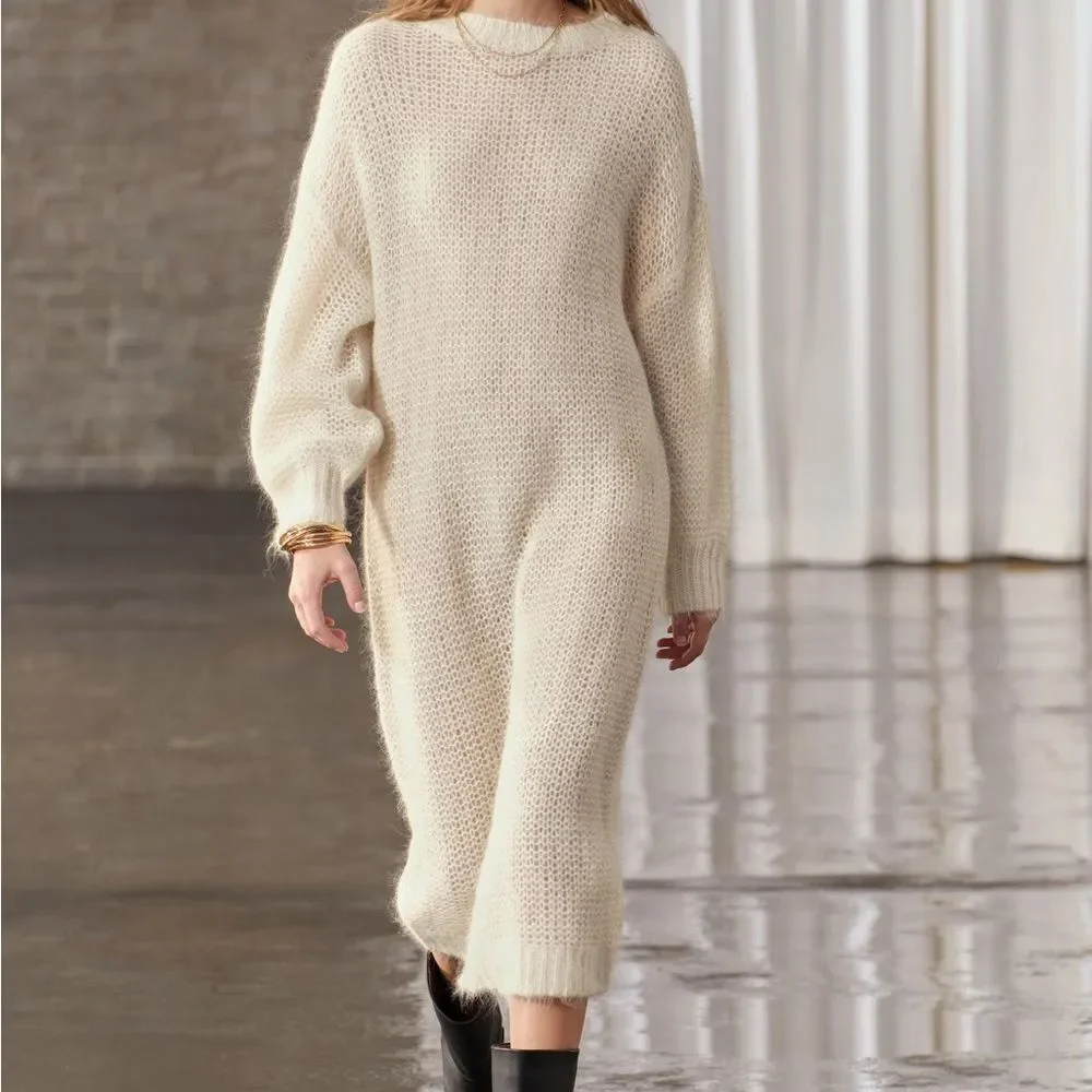 ZARA ALPACA BLEND OVERSIZED KNIT DRESS - Picture 5 of 5